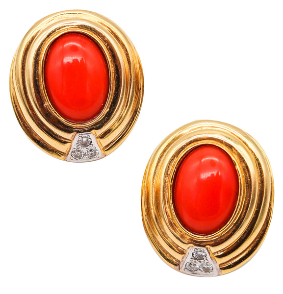 ITALIAN Classic Earrings In 18Kt Yellow Gold With 10.44 Cts In Coral & Diamonds