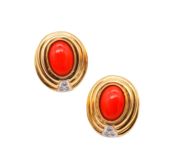 ITALIAN Classic Earrings In 18Kt Yellow Gold With 10.44 Cts In Coral & Diamonds
