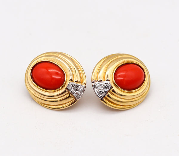 ITALIAN Classic Earrings In 18Kt Yellow Gold With 10.44 Cts In Coral & Diamonds