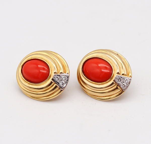 ITALIAN Classic Earrings In 18Kt Yellow Gold With 10.44 Cts In Coral & Diamonds