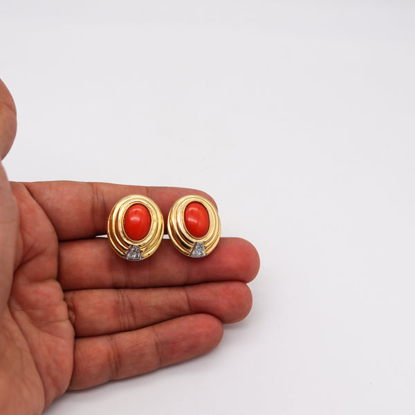 ITALIAN Classic Earrings In 18Kt Yellow Gold With 10.44 Cts In Coral & Diamonds
