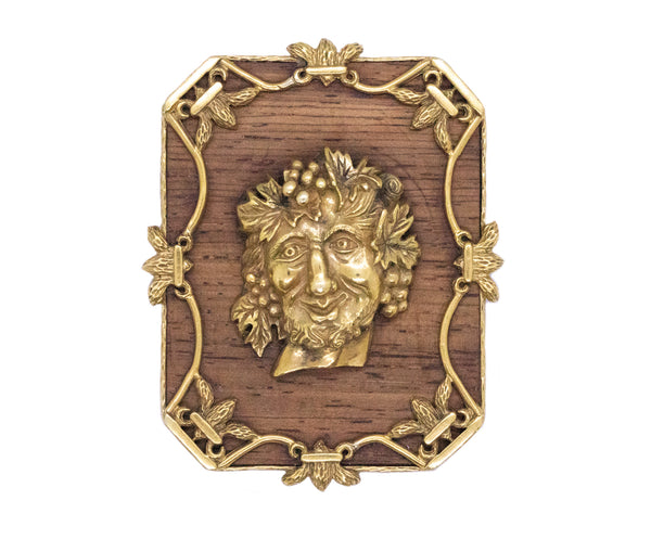 ALDO CIPULLO 1960 PENDANT BROOCH OF BACCHUS IN 18 KT AND WOOD