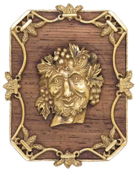 ALDO CIPULLO 1960 PENDANT BROOCH OF BACCHUS IN 18 KT AND WOOD