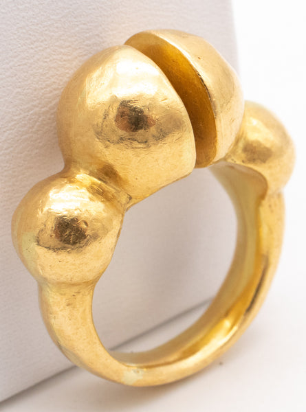 LALAOUNIS 1970 GREECE HAMMERED 18 KT YELLOW GOLD GEOMETRIC RING
