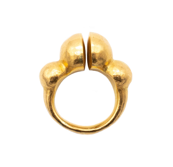 LALAOUNIS 1970 GREECE HAMMERED 18 KT YELLOW GOLD GEOMETRIC RING