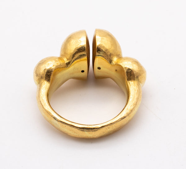 LALAOUNIS 1970 GREECE HAMMERED 18 KT YELLOW GOLD GEOMETRIC RING