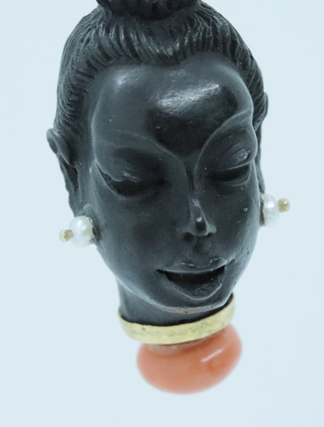 CORLETTO BLACKAMOOR ITALIAN 18 KT GOLD CHARM EBONY, CORAL & PEARLS