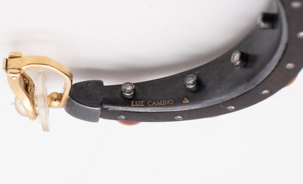 LUZ CAMINO 18 KT GOLD / STERLING EAR HOOPS IN WOOD WITH 20.82 Ctw OF DIAMONDS & GOLDEN QUARTZ