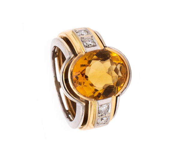ANTONINI MILANO 18 KT GOLD RING WITH 4.70 CTW IN DIAMONDS & ORANGE CITRINE