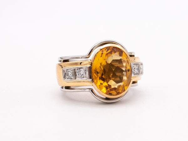 ANTONINI MILANO 18 KT GOLD RING WITH 4.70 CTW IN DIAMONDS & ORANGE CITRINE