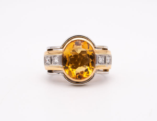 ANTONINI MILANO 18 KT GOLD RING WITH 4.70 CTW IN DIAMONDS & ORANGE CITRINE