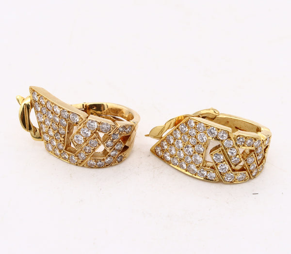Van Cleef And Arpels 1970 Paris Hoop Clip Earrings In 18Kt Yellow Gold With 4.20 Cts In Diamonds