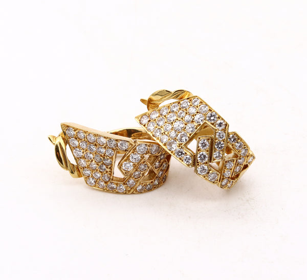 Van Cleef And Arpels 1970 Paris Hoop Clip Earrings In 18Kt Yellow Gold With 4.20 Cts In Diamonds