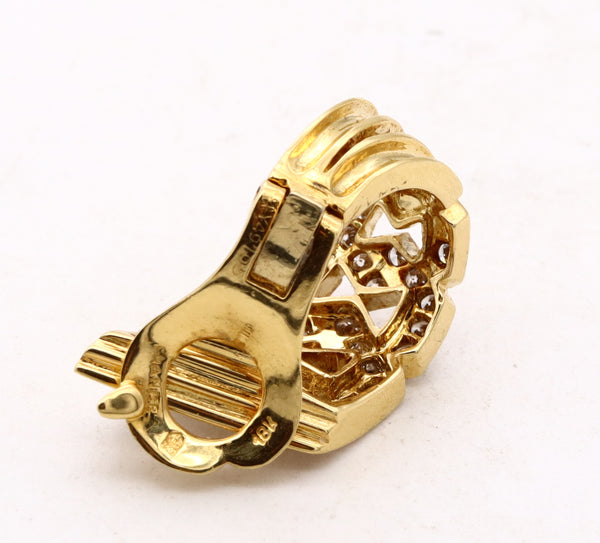 Van Cleef And Arpels 1970 Paris Hoop Clip Earrings In 18Kt Yellow Gold With 4.20 Cts In Diamonds