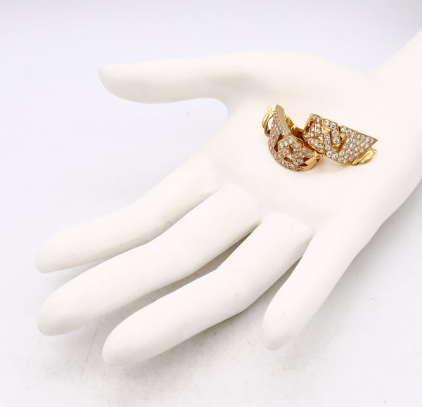 Van Cleef And Arpels 1970 Paris Hoop Clip Earrings In 18Kt Yellow Gold With 4.20 Cts In Diamonds
