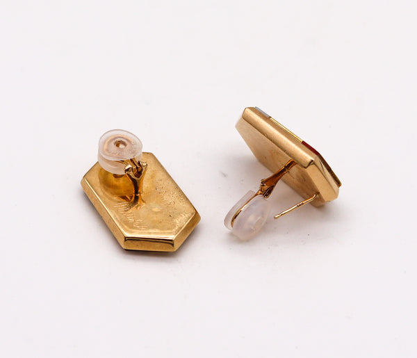 -Victor Vasarely 1985 Op Art Sculptural Geometric Earrings In 14Kt Gold With Gemstones