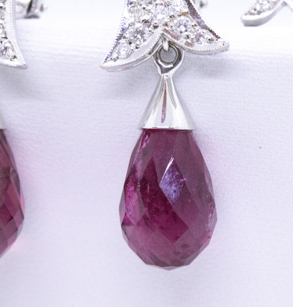 JUDE FRANCES 18 KT ART DECO DAY & NIGHT EARRINGS WITH 23.41 Cts DIAMONDS AND TOURMALINE BRIOLETTE