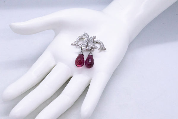 JUDE FRANCES 18 KT ART DECO DAY & NIGHT EARRINGS WITH 23.41 Cts DIAMONDS AND TOURMALINE BRIOLETTE