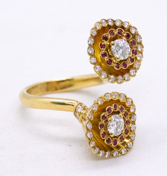 BOUCHERON PARIS 18 KT "FROU-FROU" RING WITH 1.95 Ctw OF VS DIAMONDS & RUBIES