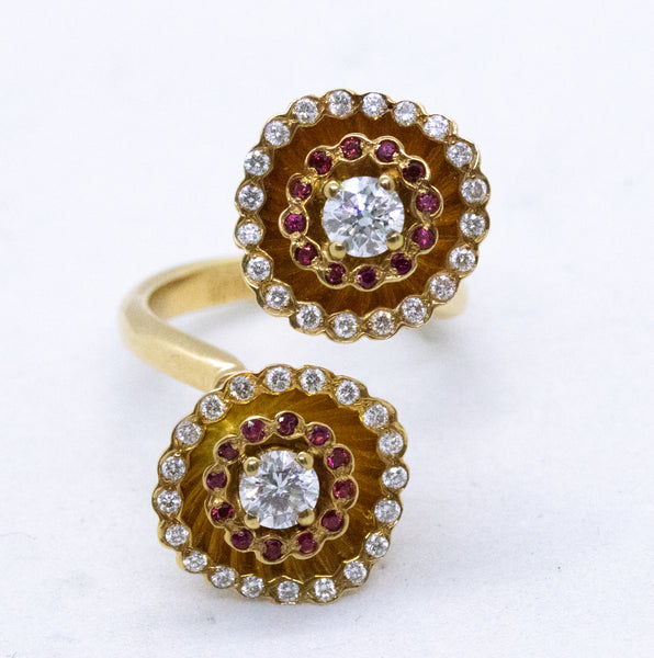 BOUCHERON PARIS 18 KT "FROU-FROU" RING WITH 1.95 Ctw OF VS DIAMONDS & RUBIES