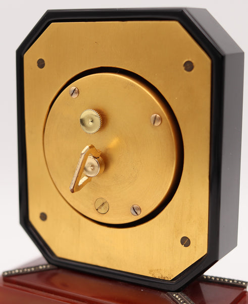 Cartier Paris 1935 Rare Art Deco Geometric Desk Clock In Black Onyx And Agate