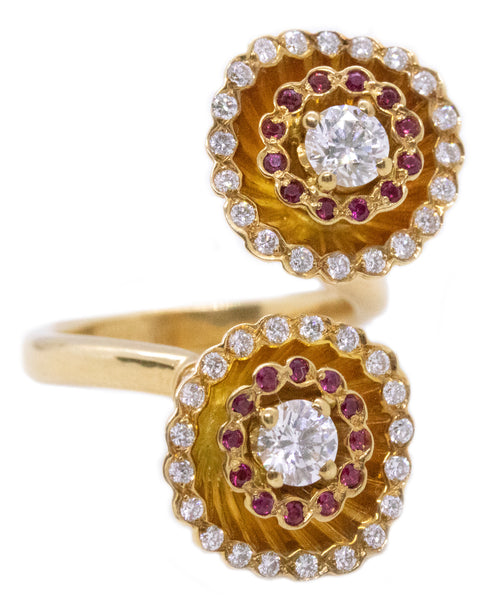 BOUCHERON PARIS 18 KT "FROU-FROU" RING WITH 1.95 Ctw OF VS DIAMONDS & RUBIES
