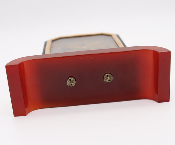 Cartier Paris 1935 Rare Art Deco Geometric Desk Clock In Black Onyx And Agate