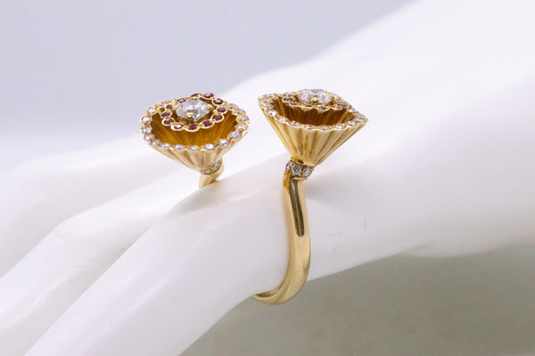 BOUCHERON PARIS 18 KT "FROU-FROU" RING WITH 1.95 Ctw OF VS DIAMONDS & RUBIES