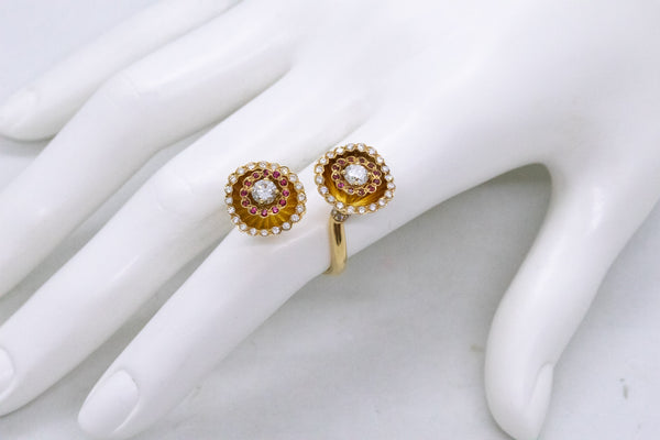 BOUCHERON PARIS 18 KT "FROU-FROU" RING WITH 1.95 Ctw OF VS DIAMONDS & RUBIES