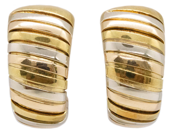 BVLGARI ITALY 18 KT THREE TONES GOLD TUBOGAS EARRINGS