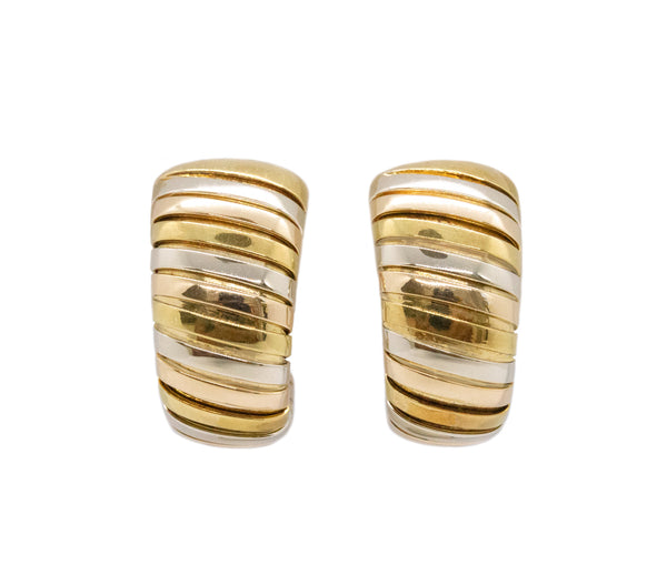 BVLGARI ITALY 18 KT THREE TONES GOLD TUBOGAS EARRINGS