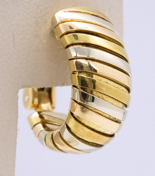 BVLGARI ITALY 18 KT THREE TONES GOLD TUBOGAS EARRINGS