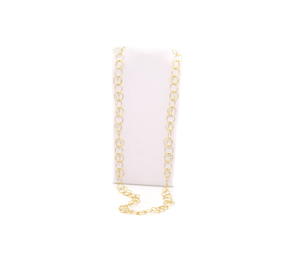 MODERNIST VINTAGE ITALIAN 18 KT GOLD SAUTOIR NECKLACE WITH GEOMETRIC CIRCLES
