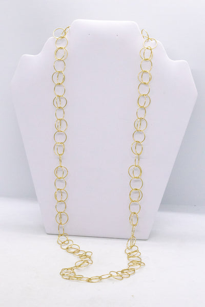MODERNIST VINTAGE ITALIAN 18 KT GOLD SAUTOIR NECKLACE WITH GEOMETRIC CIRCLES
