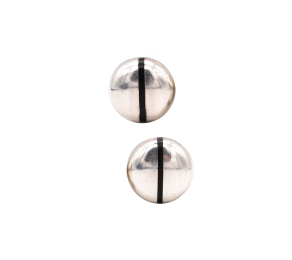 PUIG DORIA 1970 MODERNIST EARRINGS CLIPS N STERLING SILVER WITH EBONY WOOD