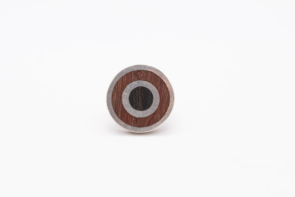 *Puig Doria 1970 Modernist Geometric Round Ring In Sterling Silver With Rosewood & Ebony