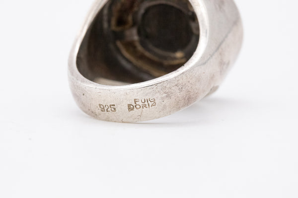 *Puig Doria 1970 Modernist Geometric Round Ring In Sterling Silver With Rosewood & Ebony
