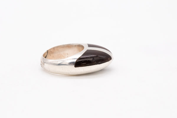 Puig Doria 1970 Barcelona Modernist Bombe Ring In Sterling Silver With Ebony Wood