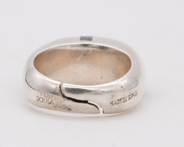 Puig Doria 1970 Barcelona Modernist Bombe Ring In Sterling Silver With Ebony Wood