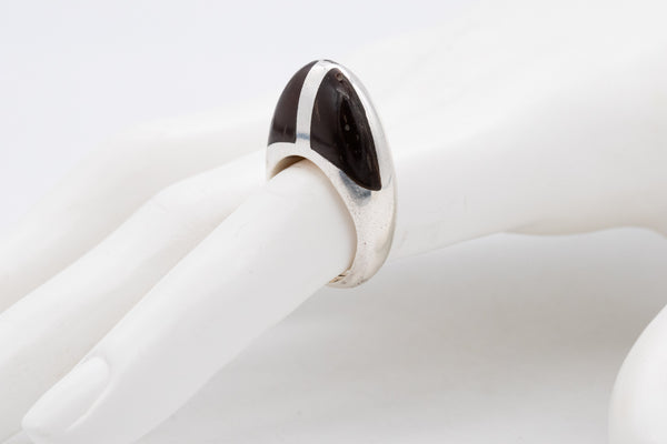 Puig Doria 1970 Barcelona Modernist Bombe Ring In Sterling Silver With Ebony Wood