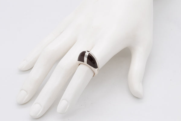 Puig Doria 1970 Barcelona Modernist Bombe Ring In Sterling Silver With Ebony Wood