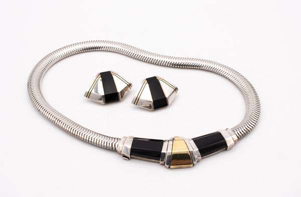 CARTIER 1930'S ART DECO 18 KT GOLD & STERLING EARRINGS WITH BLACK ONYX