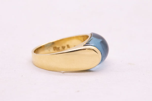BVLGARI ITALY 18 KT GOLD TROCHETTO RING WITH 8.5 Cts BLUE AQUAMARINE