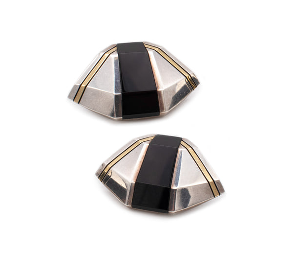 CARTIER 1930'S ART DECO 18 KT GOLD & STERLING EARRINGS WITH BLACK ONYX