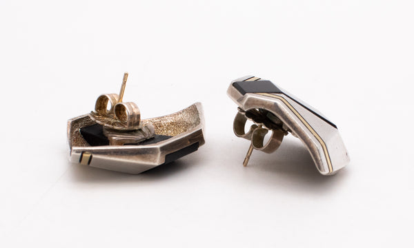 CARTIER 1930'S ART DECO 18 KT GOLD & STERLING EARRINGS WITH BLACK ONYX