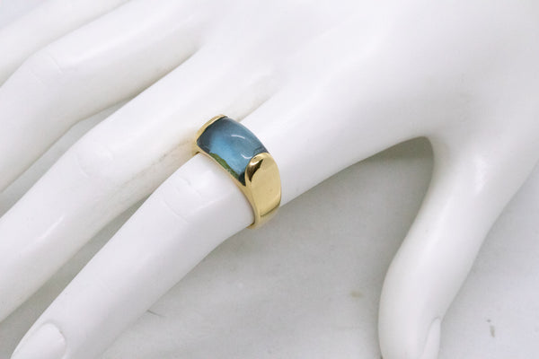 BVLGARI ITALY 18 KT GOLD TROCHETTO RING WITH 8.5 Cts BLUE AQUAMARINE