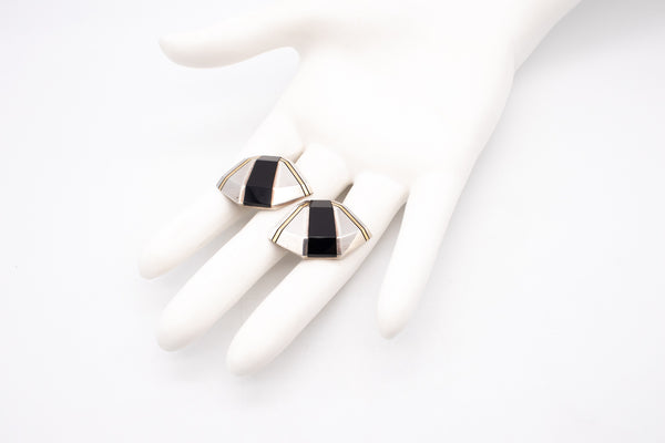 CARTIER 1930'S ART DECO 18 KT GOLD & STERLING EARRINGS WITH BLACK ONYX