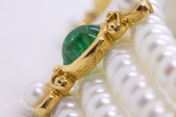 MODERN 18 KT YELLOW GOLD CHOKER NECKLACE WITH 4.55 Ctw GEMSTONES & PEARLS