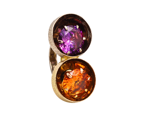 Ultra Modernist 1970 En Tremblant Double Ring In 18Kt Gold With Color Gemstones