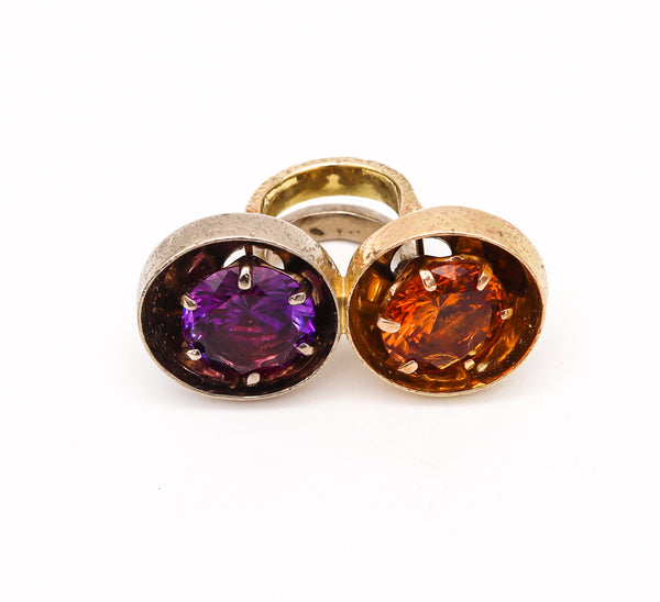 Ultra Modernist 1970 En Tremblant Double Ring In 18Kt Gold With Color Gemstones